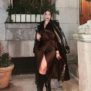 Zara Satin Brown Long Sleeve Dress